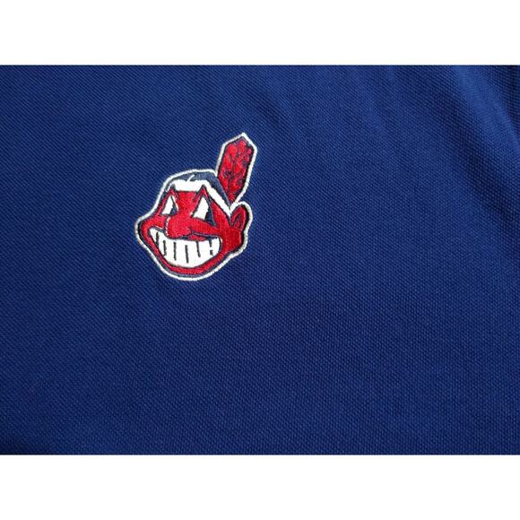VTG Cleveland Indians Embroidered Chief Wahoo Navy Long Sleeve Polo Shirt Size L - Picture 3 of 6